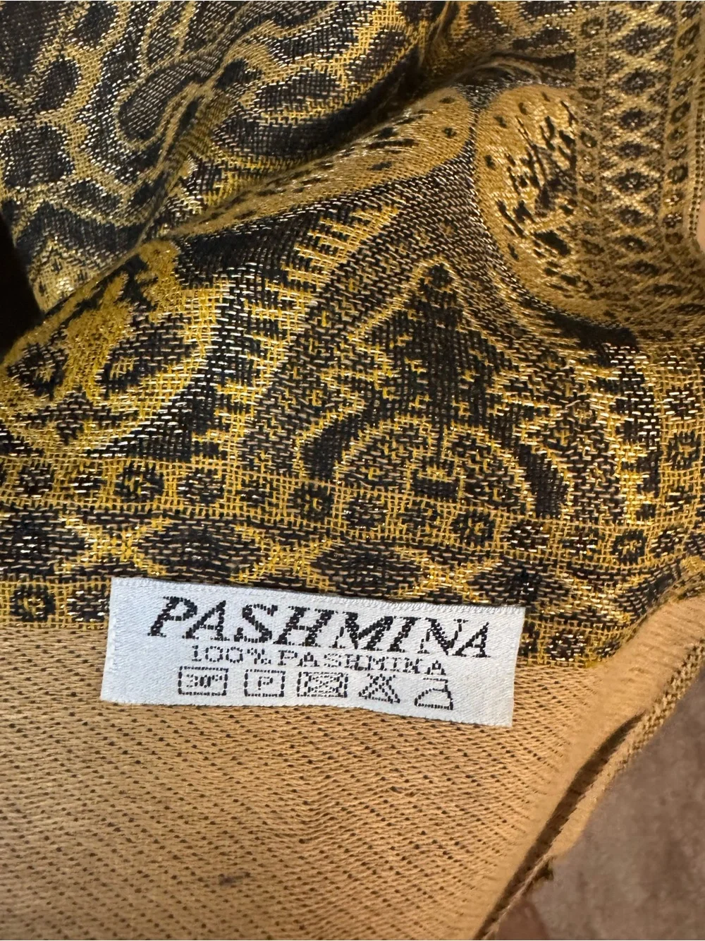 100% Pashmina Black and Gold Paisley Woven Scarf